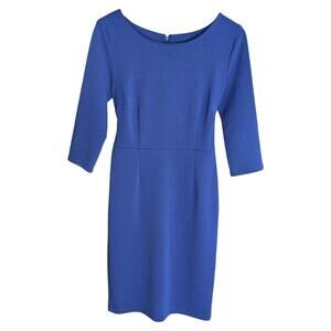 New York & Company Blue Long Sleeve Short Stretch Knit Back Tie Dress M